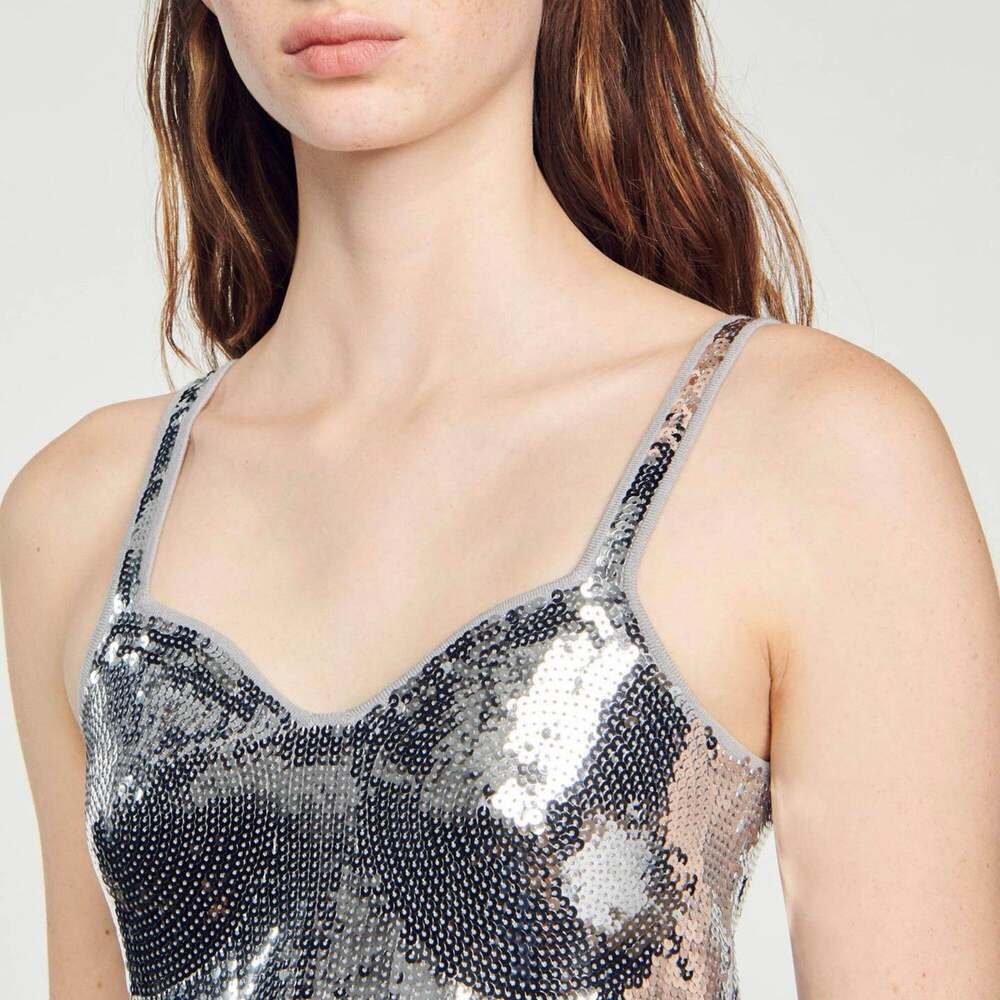 Sandro Silver Sequin Bralette Cropped Tank Sparkle 2 (medium)